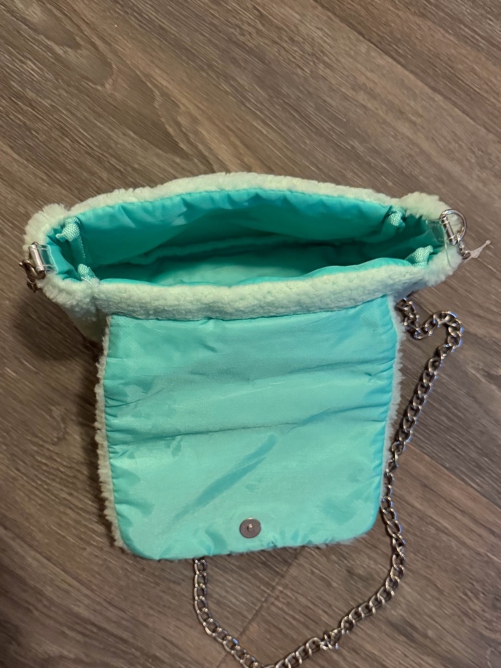Justice Mint Green Fuzzy Crossbody Bag with Silver Chain - Picture 3 of 5